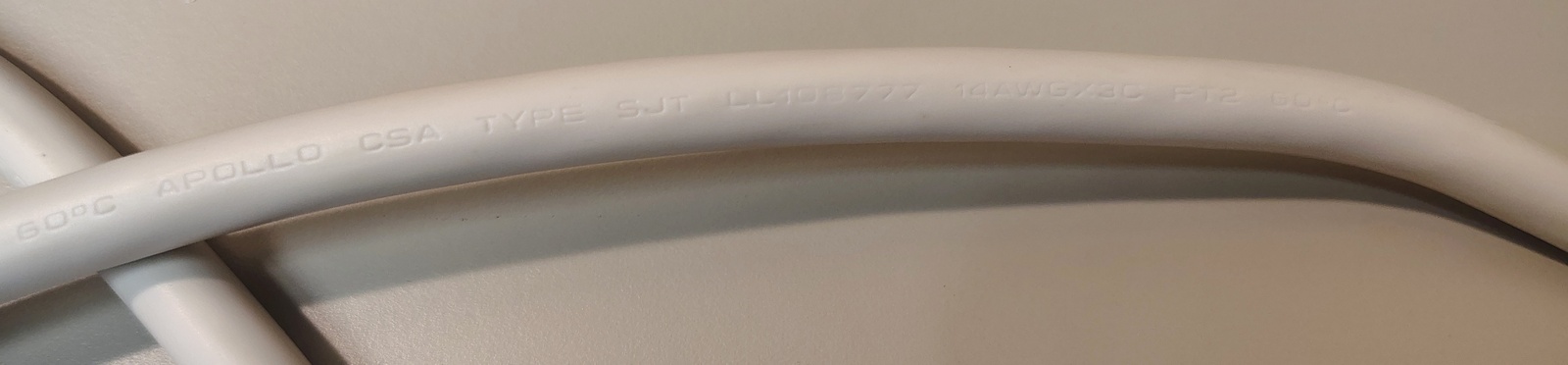 Additional power cord specifications and manufacturer markings.