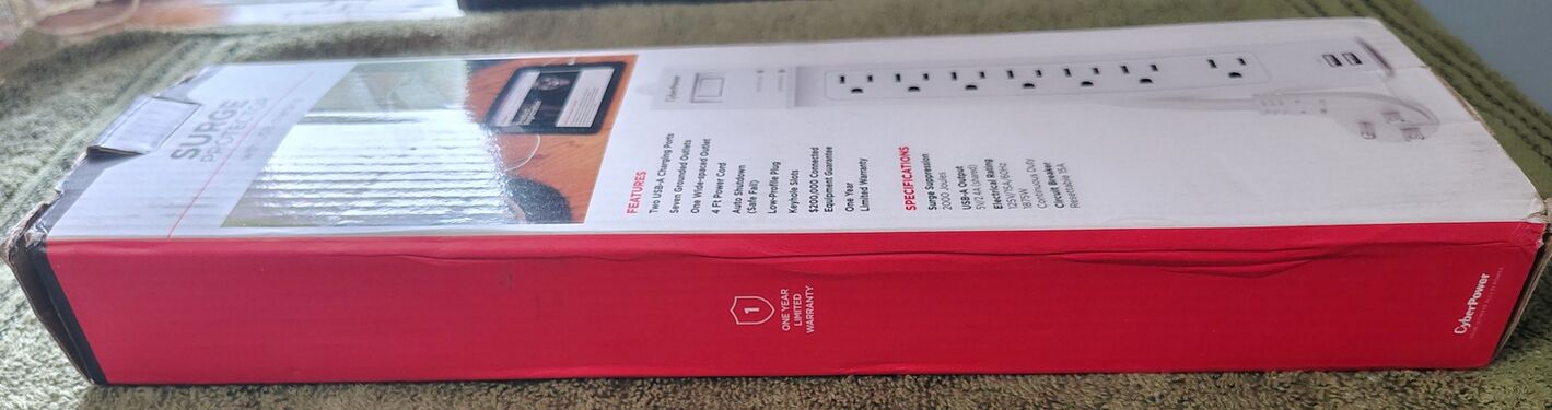 Package side highlighting the one-year limited warranty.