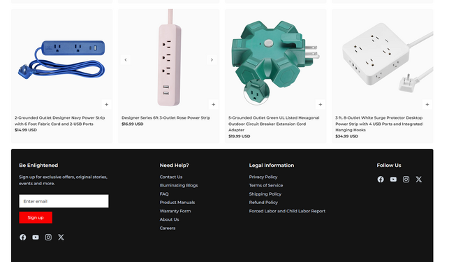 Additional Globe Electric power-distribution and surge-protection products displayed on the company's website.