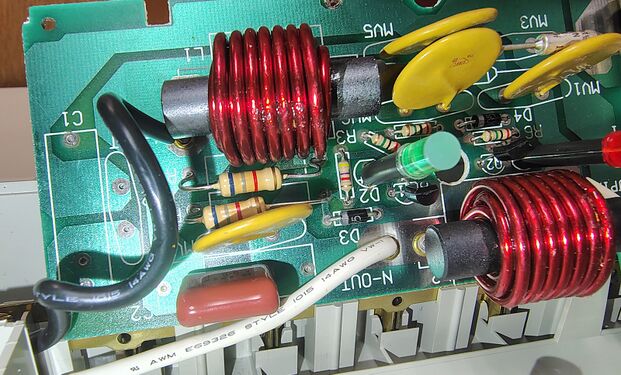 Detailed view of the suppression and filtering circuitry incorporated into APC suppression board 640-0321 REV 2.