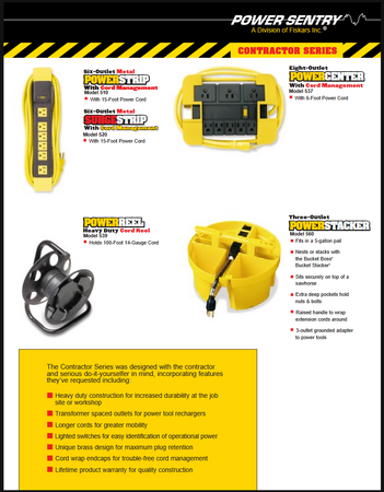 Contractor Series surge strips, power centers, extension-cord reels, and cord-management systems.
