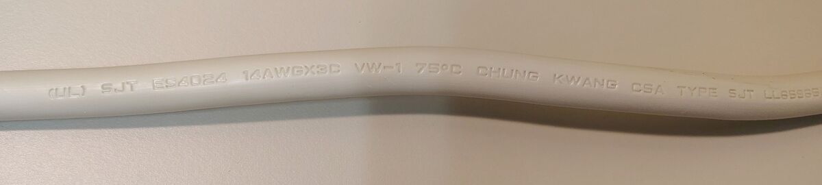 Chung Kwang SJT 14/3 cord marking from APC PRO7 (2006).