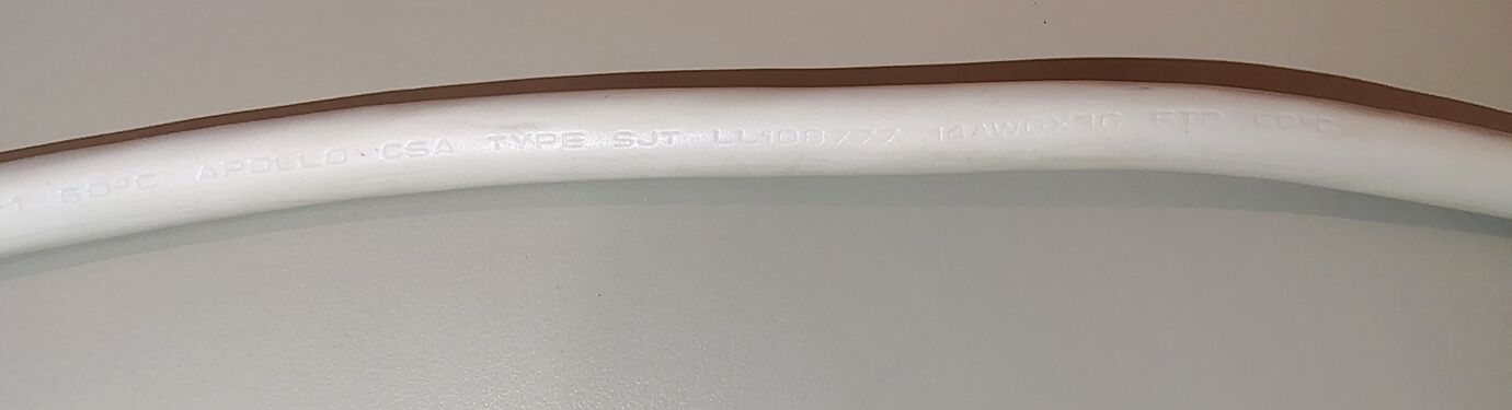 Additional power cord specifications and manufacturer markings.
