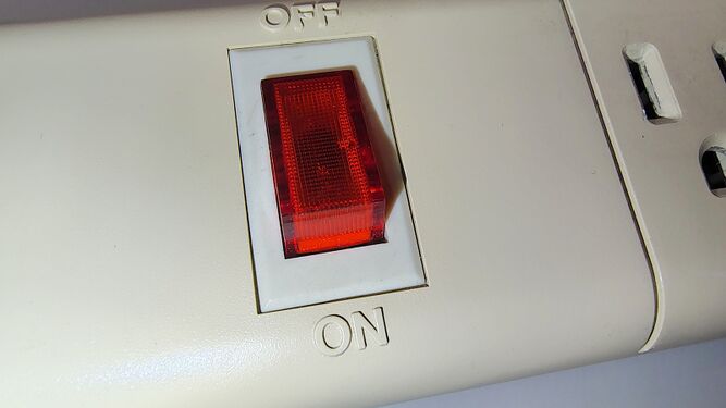 Close-up of the rocker power switch.