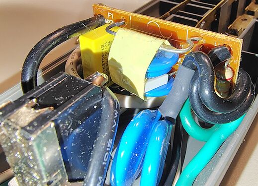 Fuse, MOVs, capacitor, and associated surge-protection circuitry.