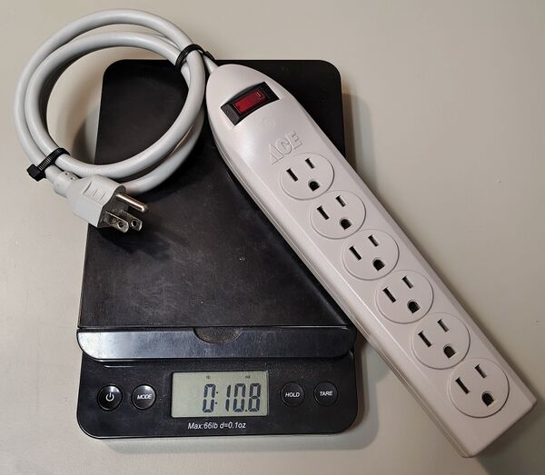 ACE 33543 relocatable power tap on a digital scale.
