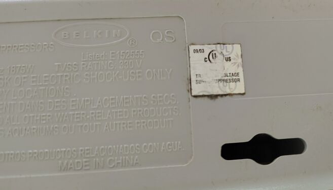 UL certification label and electrical ratings.