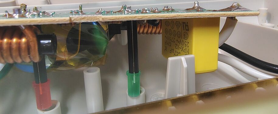 Suppression circuitry with LEDs, MOVs, and filtering components.