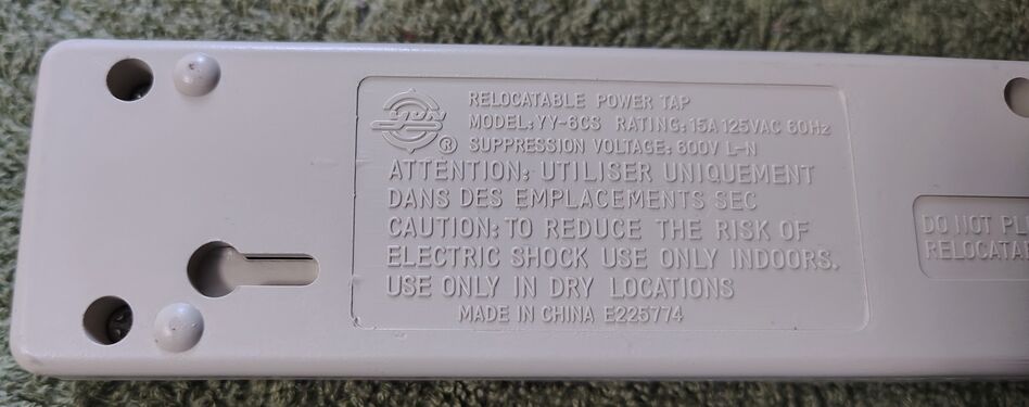 Underside specifications and ratings.
