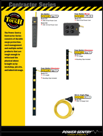 Contractor Series power strips, power blocks, aluminum outlet strips, and heavy-duty extension-cord products.