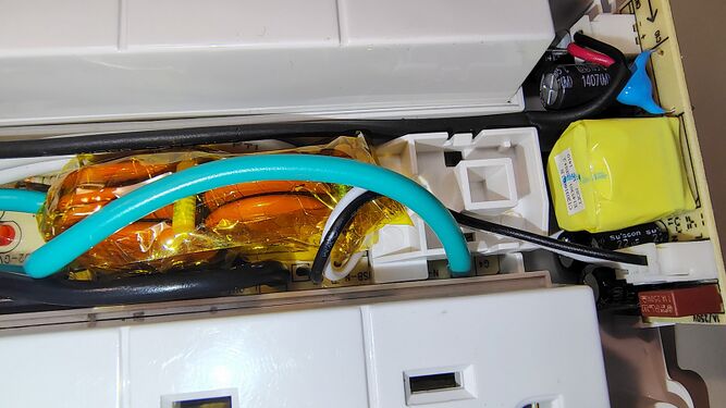 Close-up of the surge-suppression assembly and associated wiring.