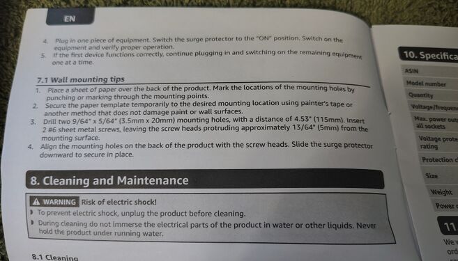 Wall-mounting instructions and mounting dimensions.