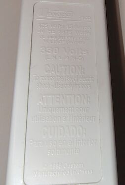 Underside specifications and ratings.
