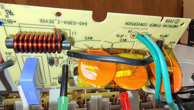 Component side of the surge-suppression circuit board.