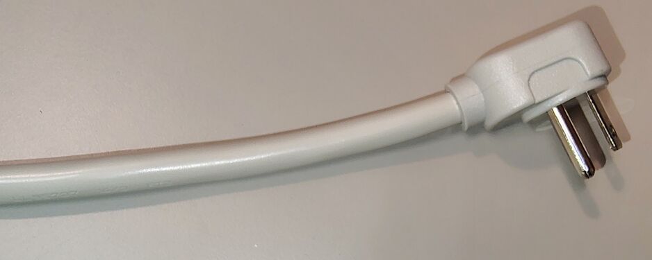 Right-angle attachment plug and attached six-foot power cord.