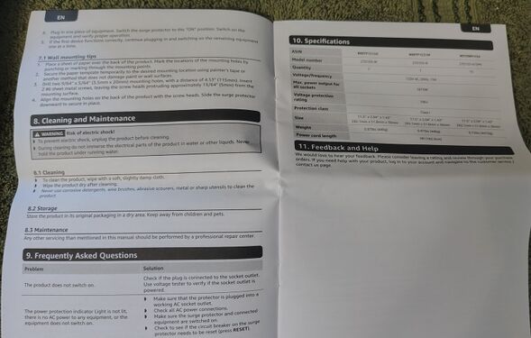 Manual pages showing maintenance, troubleshooting, and specifications.