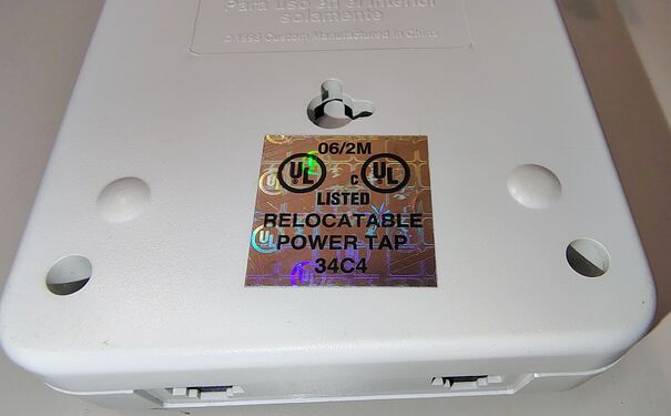 UL Listed Relocatable Power Tap certification label.