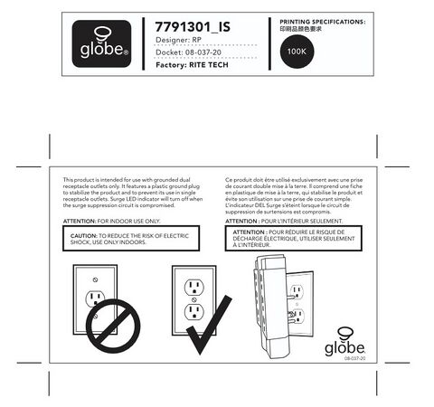 Instruction-sheet image associated with Globe Electric item 7791301.