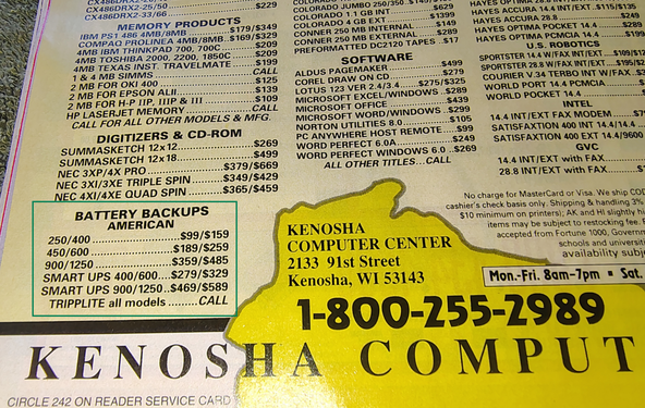 Power-protection pricing section showing APC and Tripp Lite products.