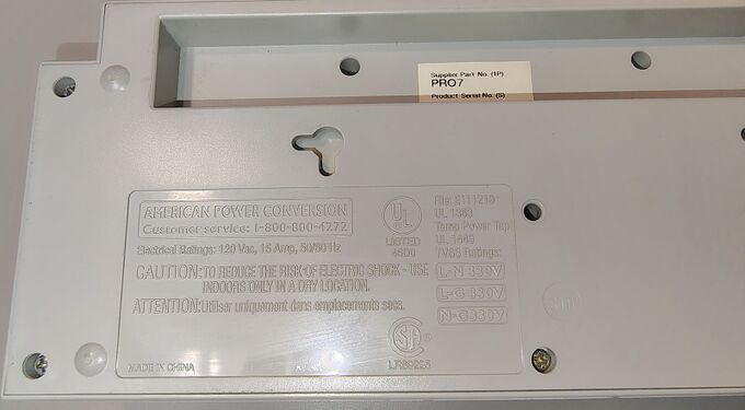 Underside ratings and certification markings.