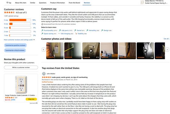 Amazon customer-review summary showing long-term user feedback and ratings.