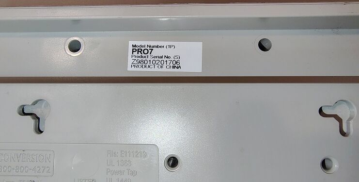 Model and serial-number label identifying the documented PRO7 specimen.