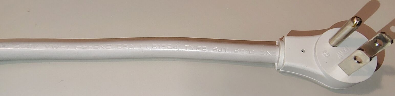 Right-angle attachment plug and power-cord markings.
