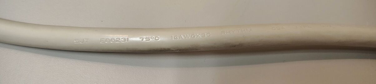 Rhythm SJT 14/3 cord marking from Gemini Surge Model VG307.