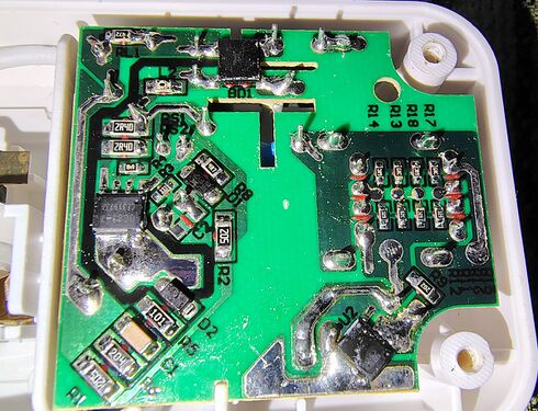 Close-up of the USB charging circuit board.