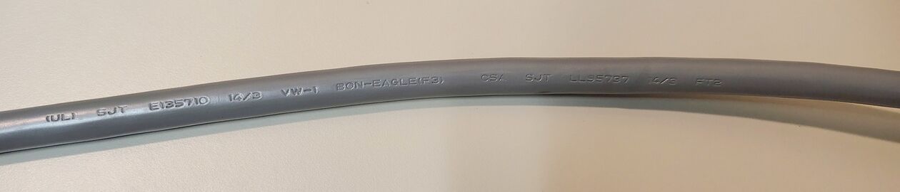 Bon-Eagle SJT 14/3 cord marking from PowerSentry 626.